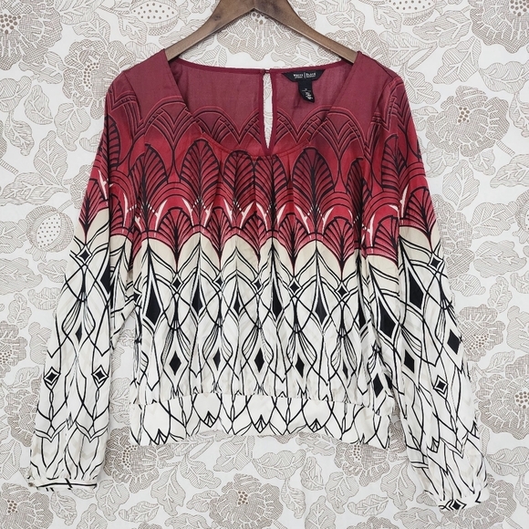 White House Black Market Tops - White House Black Market Printed Long sleeve Chiffon Blouse 12